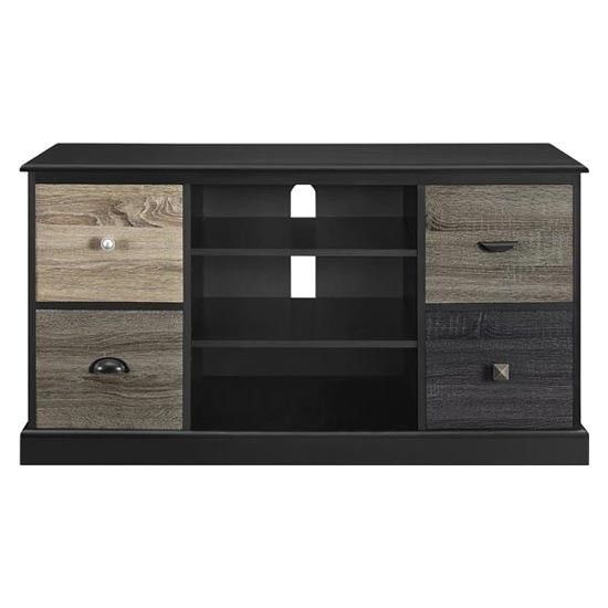 Mercer Small Wooden Tv Stand In Black With Multicolour Within Black Tv Cabinets With Drawers (View 6 of 15)