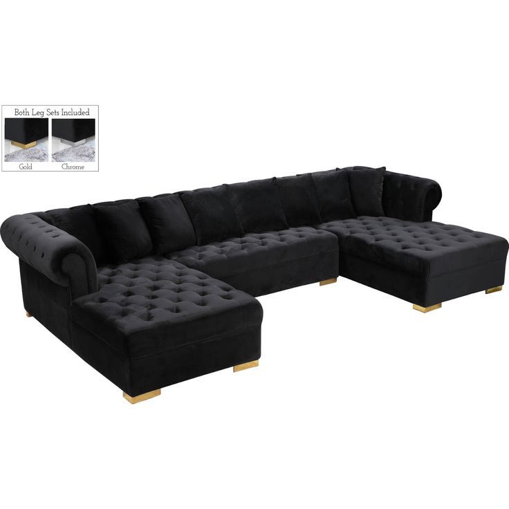 Meridian Furniture 698black Sectional Presley 3 Piece Throughout 3pc French Seamed Sectional Sofas Velvet Black (View 9 of 15)