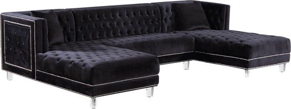 Meridian Furniture Moda Black Velvet 3pc Sectional | The With 3pc French Seamed Sectional Sofas Velvet Black (View 6 of 15)