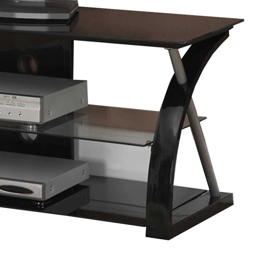 Metal Tv Stand With 3 Glass Shelves, Black For Single Shelf Tv Stands (View 4 of 15)