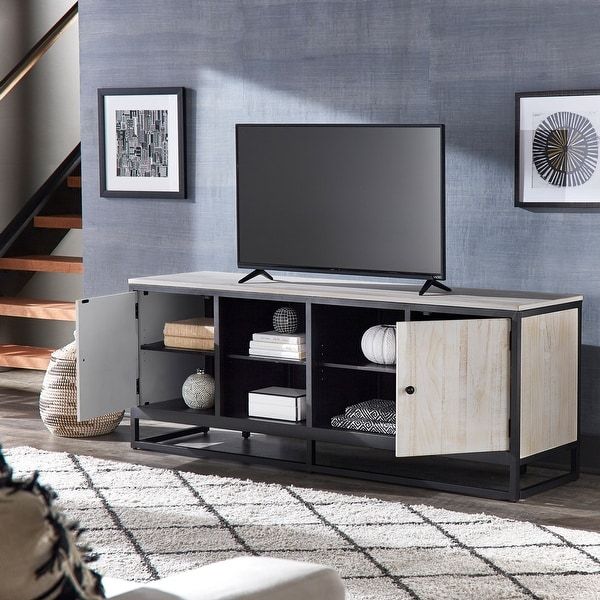 Micah Distressed Finish Black Metal 70 Inch Tv Stand With Regard To Tabletop Tv Stands Base With Black Metal Tv Mount (Photo 9 of 15)