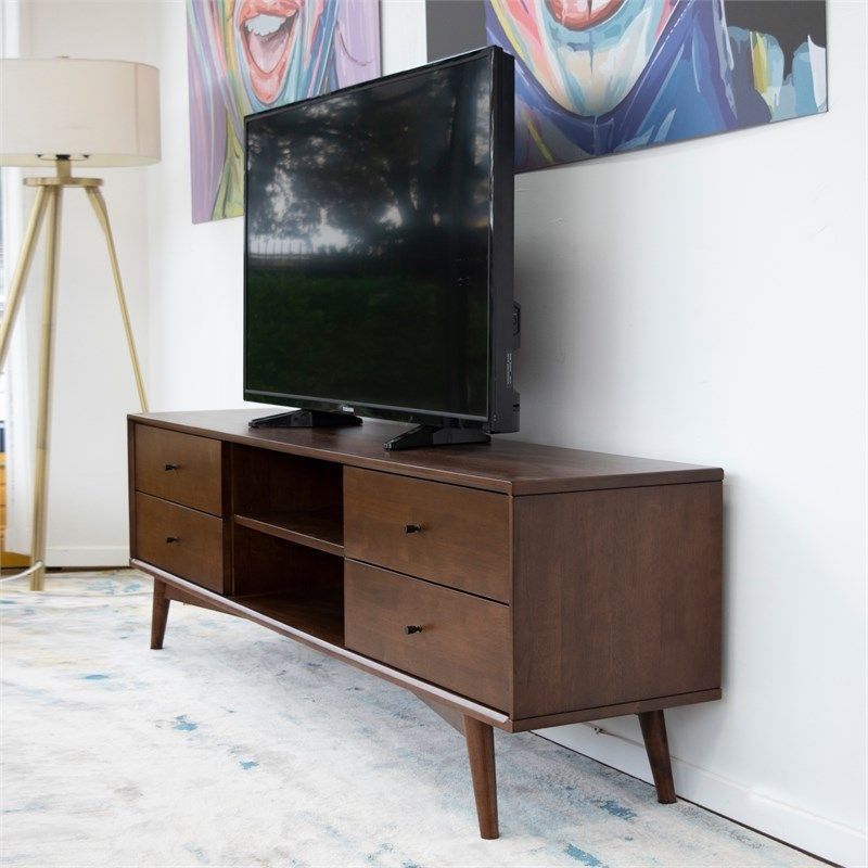 Mid Century Modern Denver Walnut Wood Tv Stand – Ash7303 Intended For Modern Walnut Tv Stands (Photo 2 of 15)