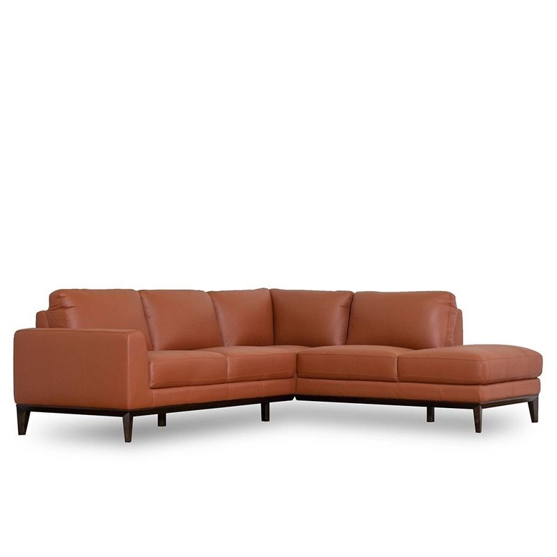 Mid Century Modern Milton Orange Leather Sectional Sofa Intended For Florence Mid Century Modern Right Sectional Sofas (View 3 of 15)