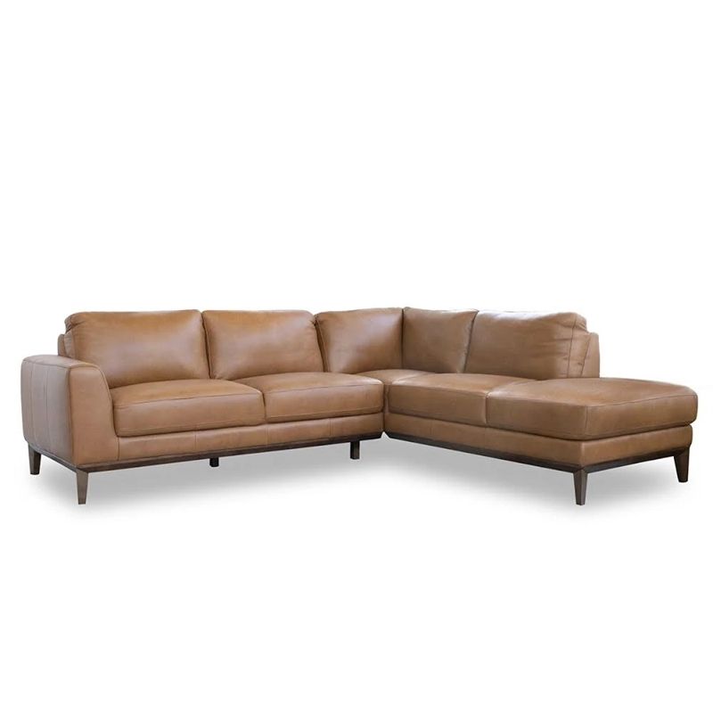 Mid Century Modern Milton Tan Leather Sectional Sofa Inside 4pc Crowningshield Contemporary Chaise Sectional Sofas (View 3 of 15)