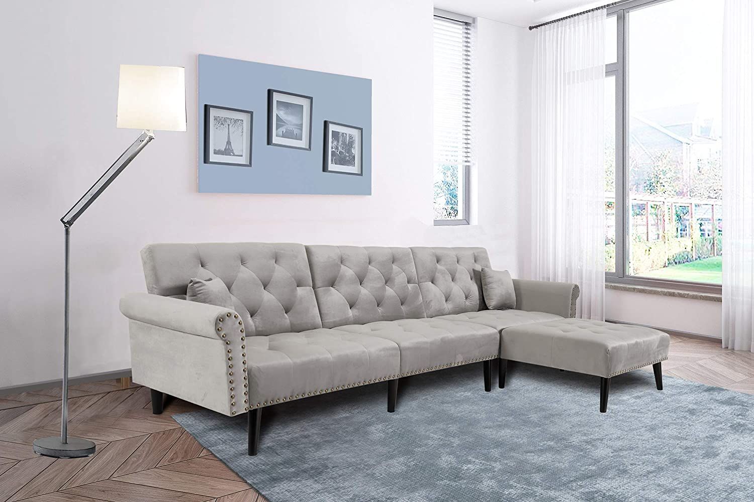 Mid Century Upholstered Convertible Sectional Sofa Futon With Dulce Mid Century Chaise Sofas Light Gray (View 8 of 15)