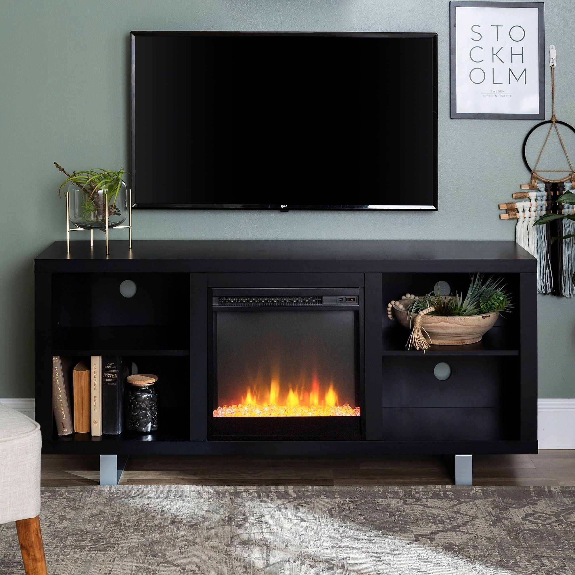 Middlebrook Designs 58 Inch Modern Fireplace Tv Stand Regarding Simple Open Storage Shelf Corner Tv Stands (Photo 6 of 15)
