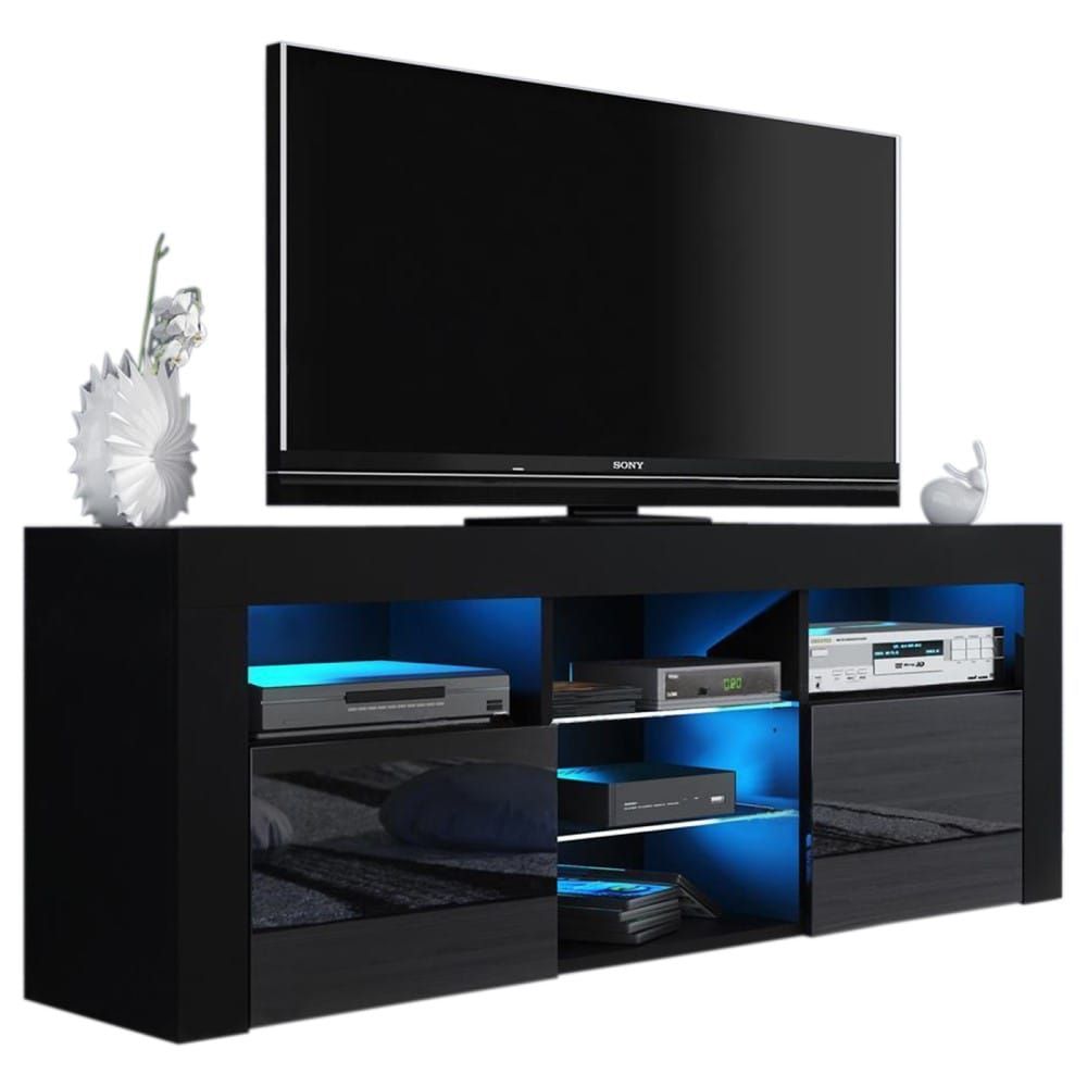 Milano 145 Black Modern 58" Tv Standmeble Furniture Inside Stylish Tv Stands (View 5 of 15)