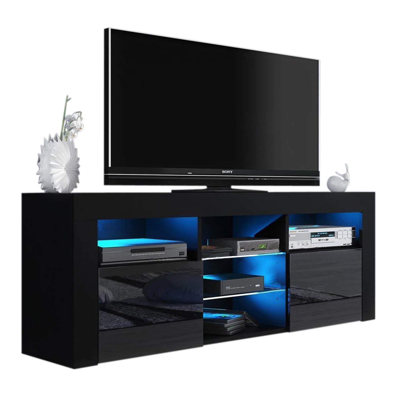 Milano 145 Modern Tv Stand Matte Body High Gloss Fronts For Black Gloss Tv Units (View 3 of 15)