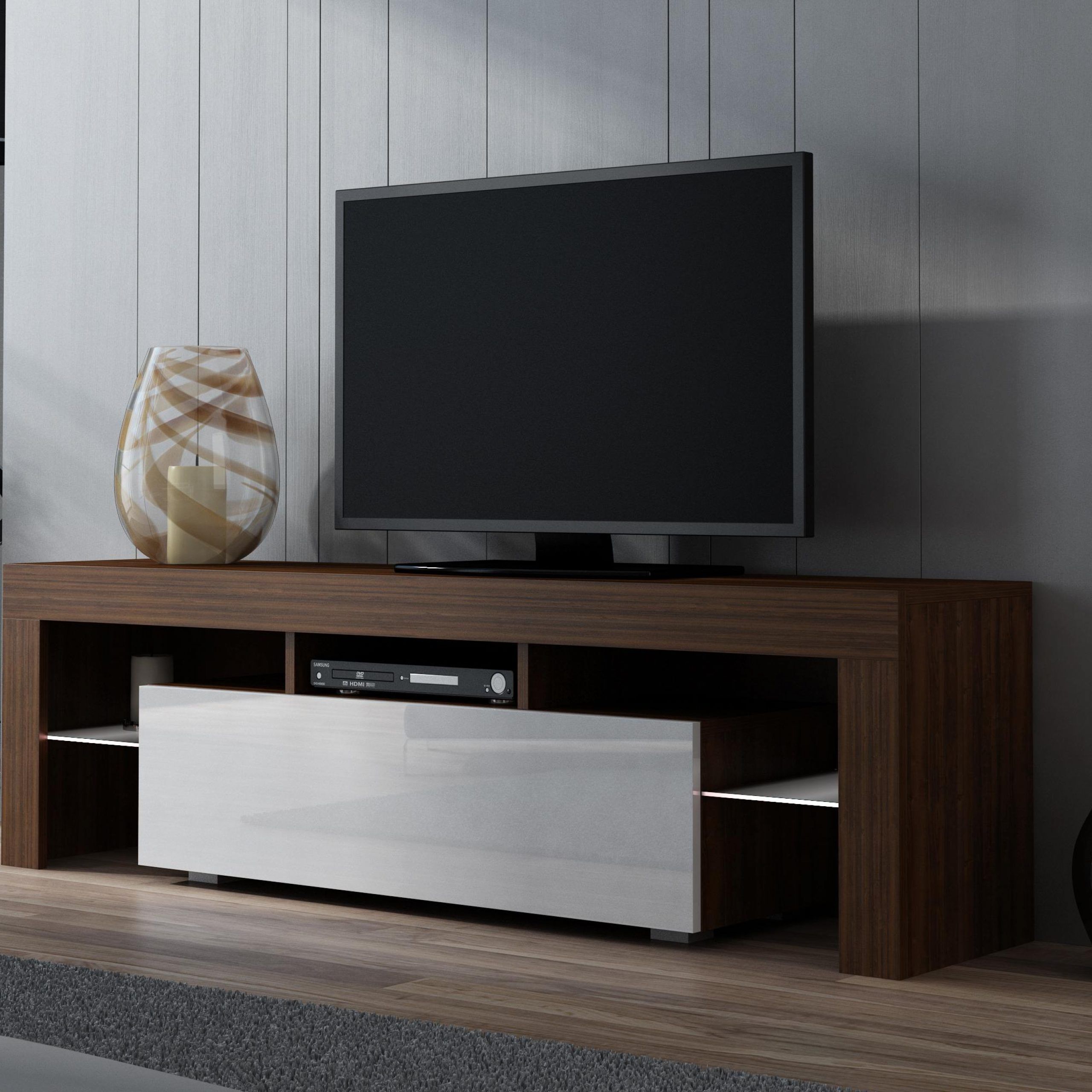 Milano 160 – Walnut Modern Tall Tv Stands For Flat Screens For Walnut Tv Cabinet (View 10 of 15)