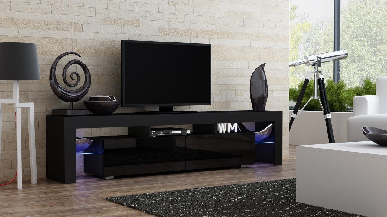 Milano 200 – Black Modern Tv Stand | Modern White Living With Regard To Red Modern Tv Stands (View 14 of 15)