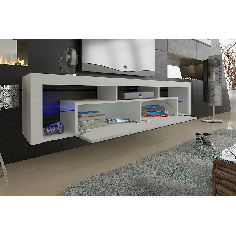 Milano 200 Wall Mounted Floating 79" Tv Stand With 16 Inside Light Colored Tv Stands (Photo 4 of 15)