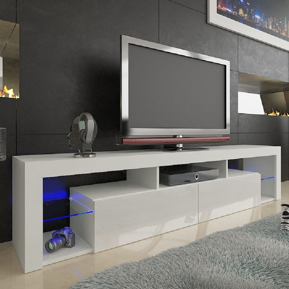 Milano 200 White Wall Mounted Floating Modern 79" Tv Stand Within Milano White Tv Stands With Led Lights (View 1 of 15)