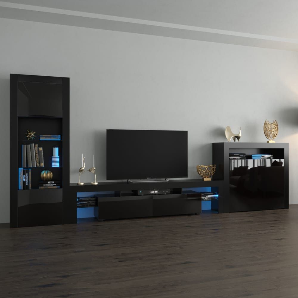 Milano Set 200 Bk 2d Modern Black Wall Unit Entertainment Intended For Solo 200 Modern Led Tv Stands (View 4 of 15)