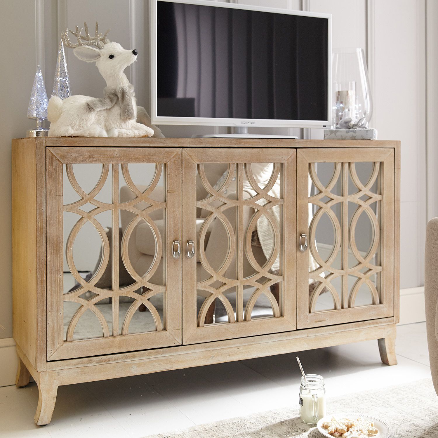 Mirella Mirrored Natural 54" Tv Stand – Pier1 Pertaining To Mirrored Tv Cabinets (View 2 of 15)