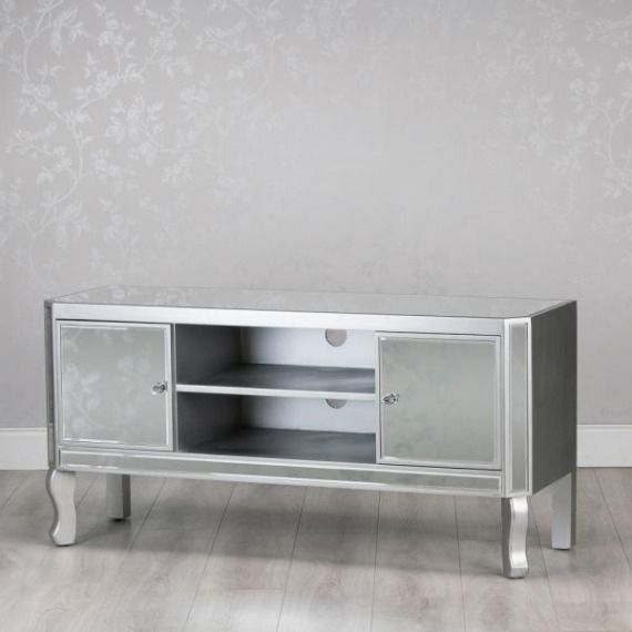 Mirrored Glass Tv Unit 120 Pertaining To Loren Mirrored Wide Tv Unit Stands (View 6 of 15)