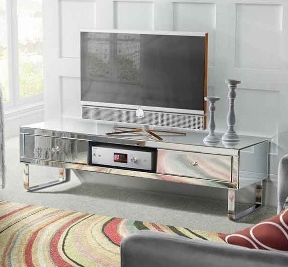 Mirrored Tv Stand Glass Cabinet Contemporary Decor Vintage With Fitzgerald Mirrored Tv Stands (Photo 15 of 15)