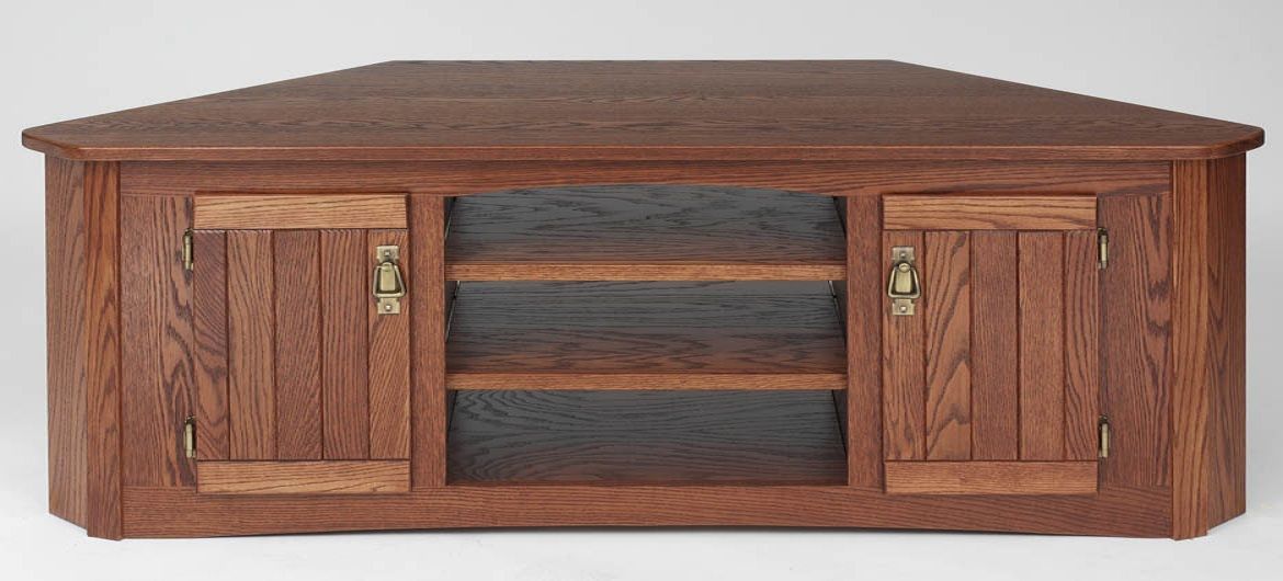 Mission Style Solid Oak Corner Tv Stand W/cabinet – 64 Inside Corner Oak Tv Stands For Flat Screen (View 5 of 15)