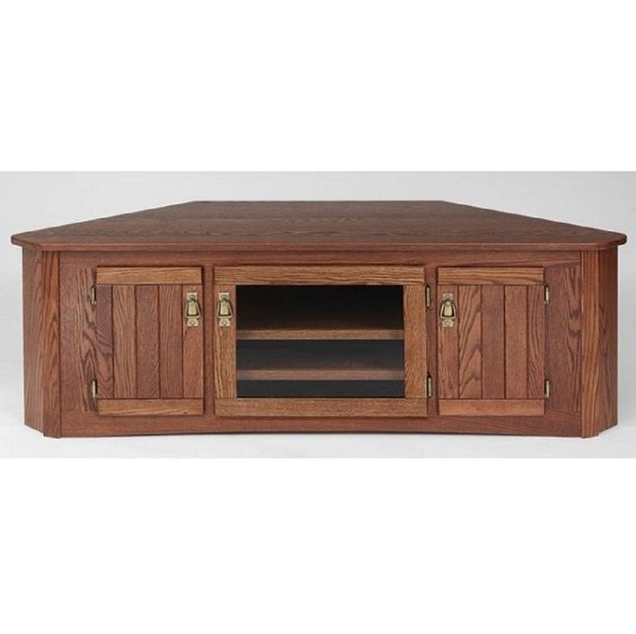 Mission Style Solid Oak Corner Tv Stand W/glass Door – 64 With Regard To Oak Tv Stands With Glass Doors (View 4 of 15)