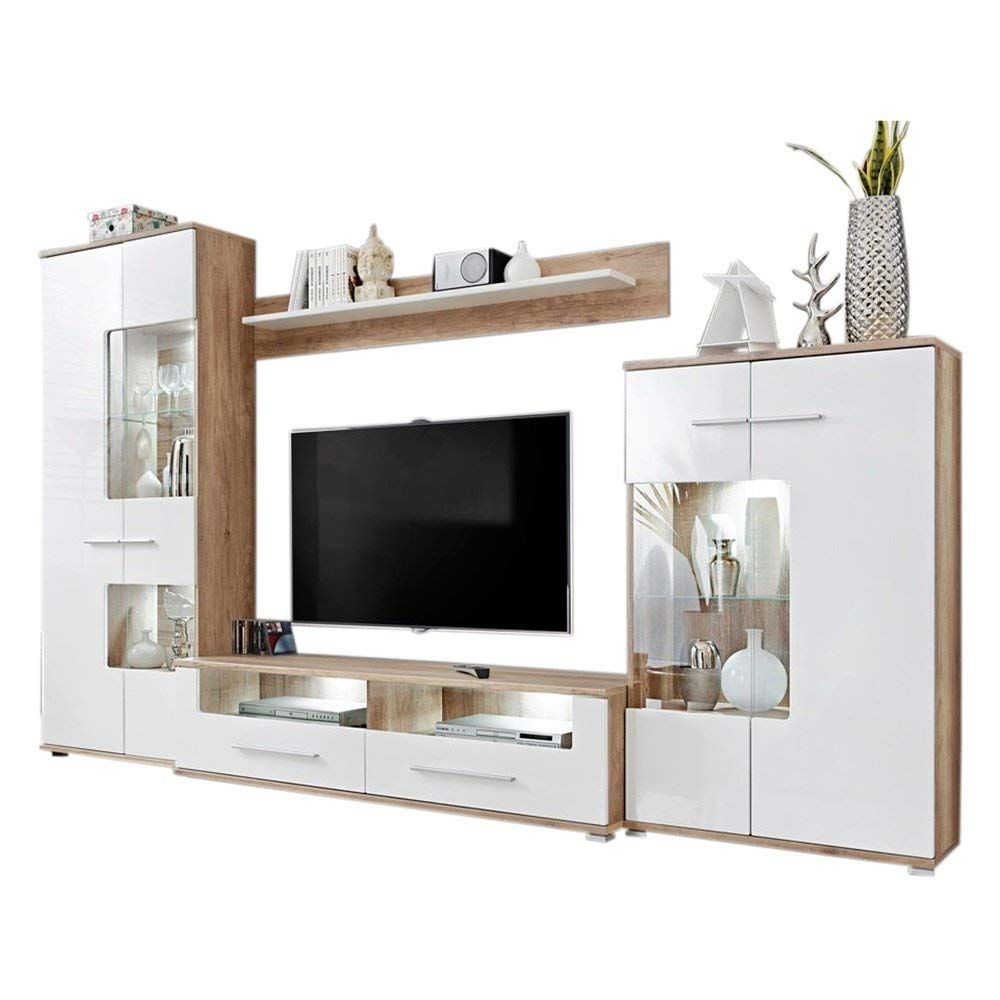 Modern 2 Entertainment Center Wall Unit Tv Stand With Led Inside Milano White Tv Stands With Led Lights (View 6 of 15)