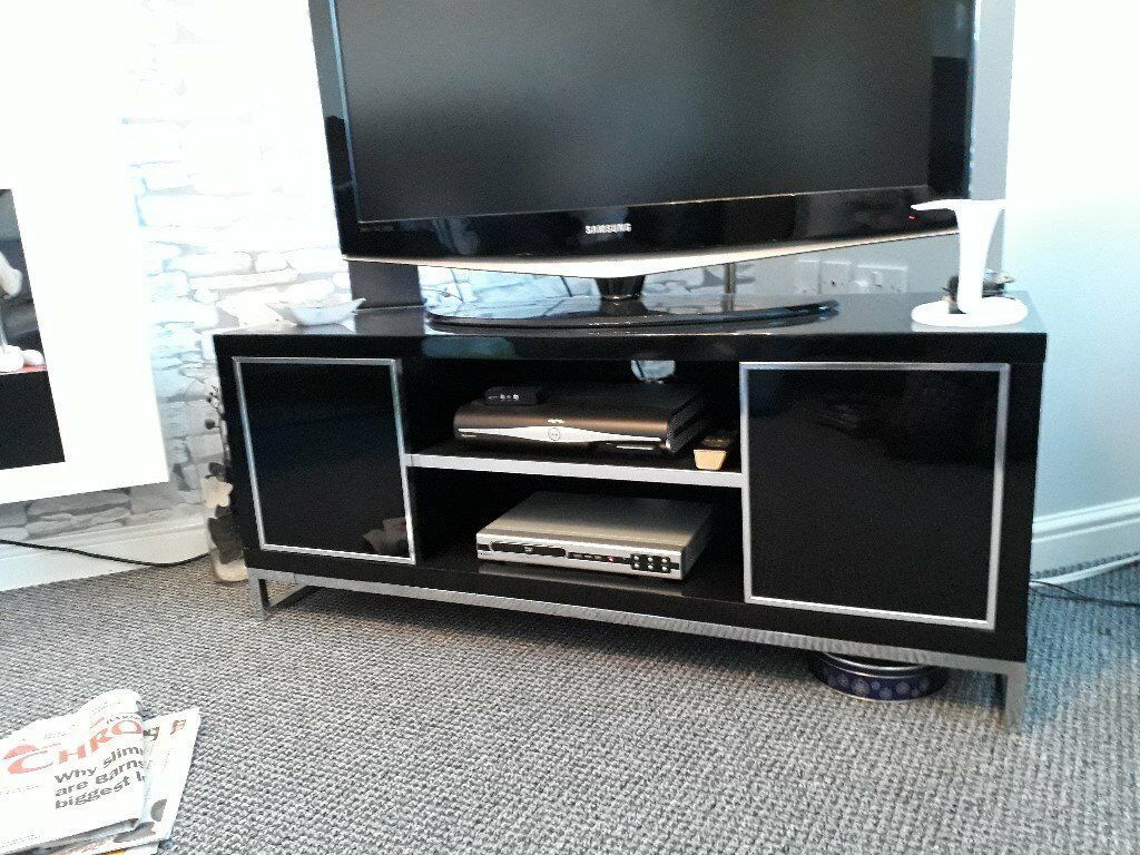 Modern Black Gloss And Chrome Tv Stand And Sideboard For With Regard To Chromium Extra Wide Tv Unit Stands (View 11 of 15)
