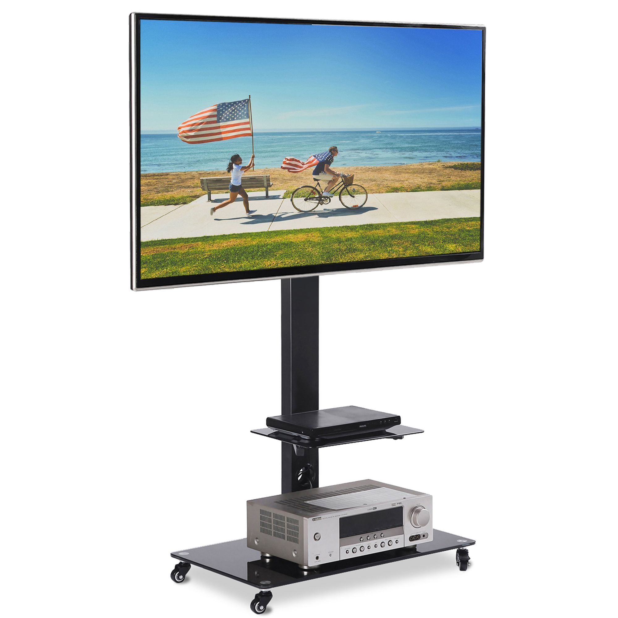 Modern Black Mobile Tv Stand For 37 To 70 Inch Tvs Black Regarding Rfiver Modern Black Floor Tv Stands (View 2 of 15)
