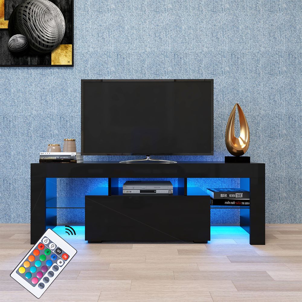 Modern Black Tv Stand On Clearance With Led Lights, High With Regard To Tv High Stands (View 3 of 15)