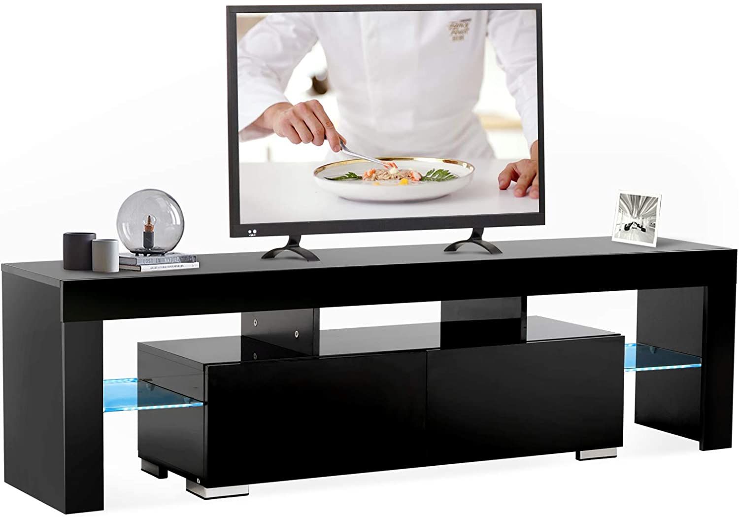 Modern Black Tv Stand,12 Colors Led Tv Stand W/remote Within Light Colored Tv Stands (Photo 2 of 15)