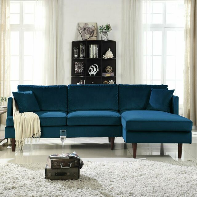 Modern Brush Microfiber Sectional Sofa, L Shape Couch W Regarding Dulce Mid Century Chaise Sofas Dark Blue (Photo 2 of 15)
