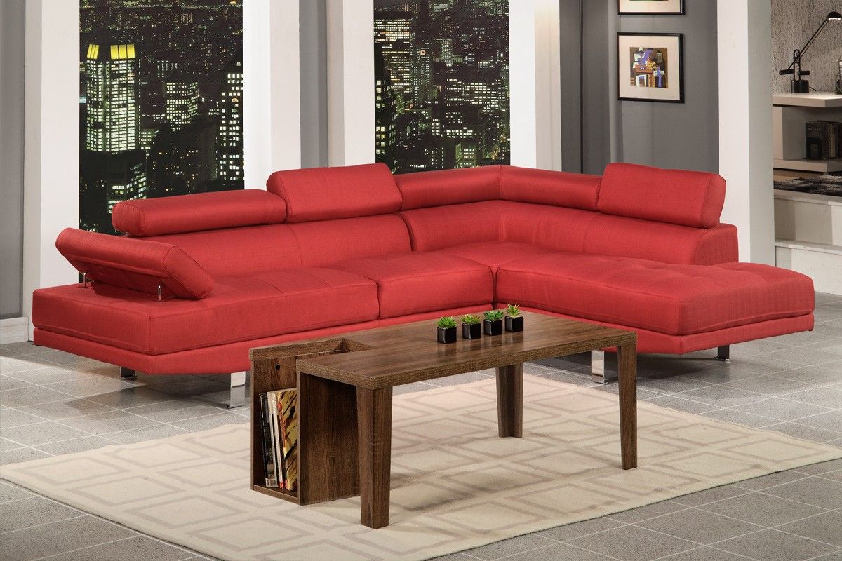 Modern Contemporary Red Blended Linen Fabric Sectional In Setoril Modern Sectional Sofa Swith Chaise Woven Linen (View 15 of 15)