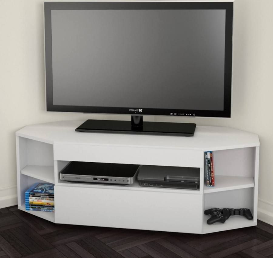 Modern Corner Tv Stand | Corner Tv, Corner Tv Stand, Tv Stand In Wood Corner Storage Console Tv Stands For Tvs Up To 55&quot; White (Photo 6 of 15)