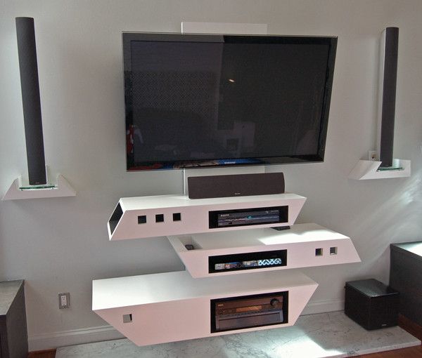 Modern Custom Designed Wall Mounted Tv Console In Melamine Throughout Console Under Wall Mounted Tv (View 13 of 15)