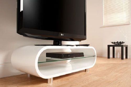 Modern Designer Curve White Gloss Tv Unit Coffee Table With Regard To Ovid White Tv Stand (Photo 14 of 15)