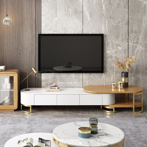 Modern Extending Tv Stand With Storage Oval White & Black In Oval White Tv Stand (View 4 of 15)