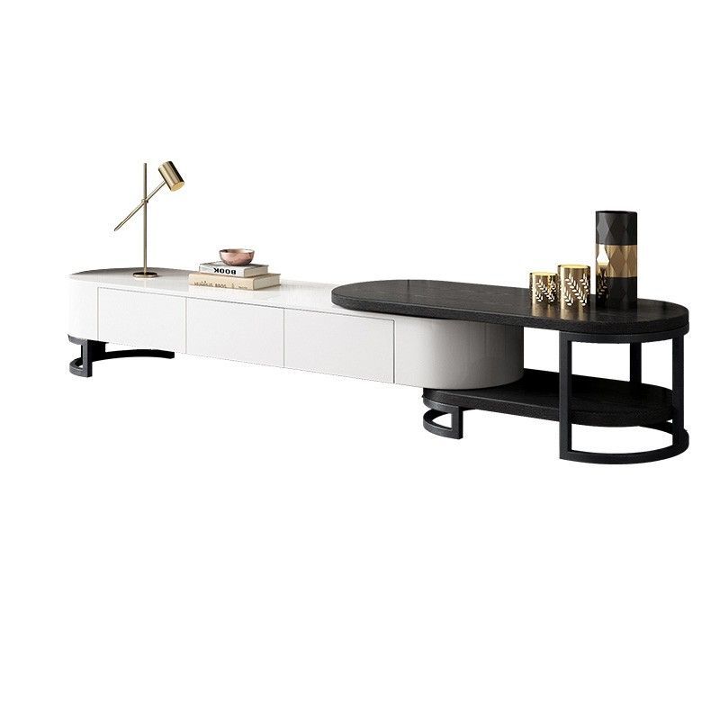 Modern Extending Tv Stand With Storage Oval White & Black In White Oval Tv Stands (View 12 of 15)