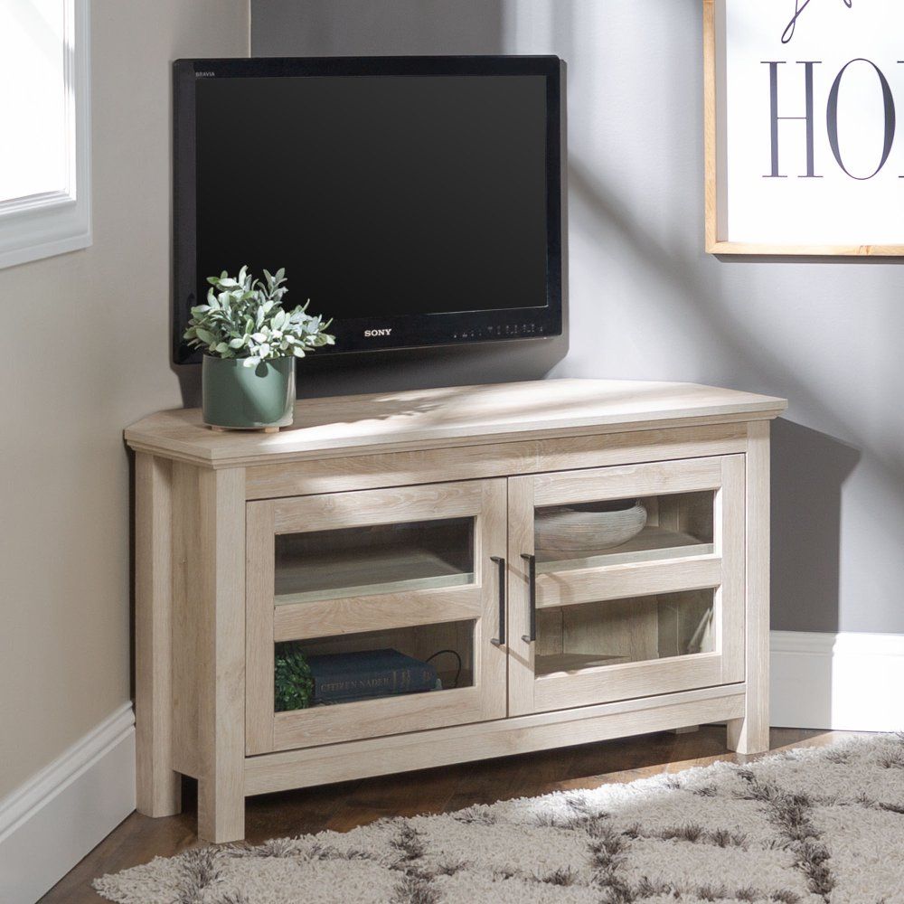 Modern Farmhouse 44 Inch Wood Corner Tv Stand – White Oak Intended For Wood Corner Storage Console Tv Stands For Tvs Up To 55" White (Photo 1 of 15)