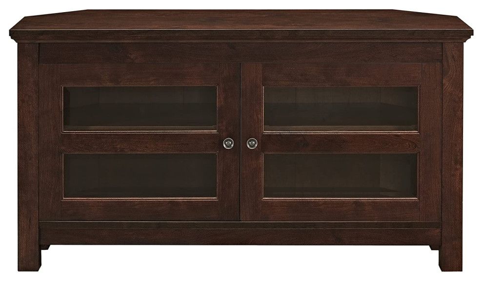 Modern Farmhouse Corner Tv Stand, 2 Doors With Glass For Basie 2 Door Corner Tv Stands For Tvs Up To 55&quot; (View 6 of 15)