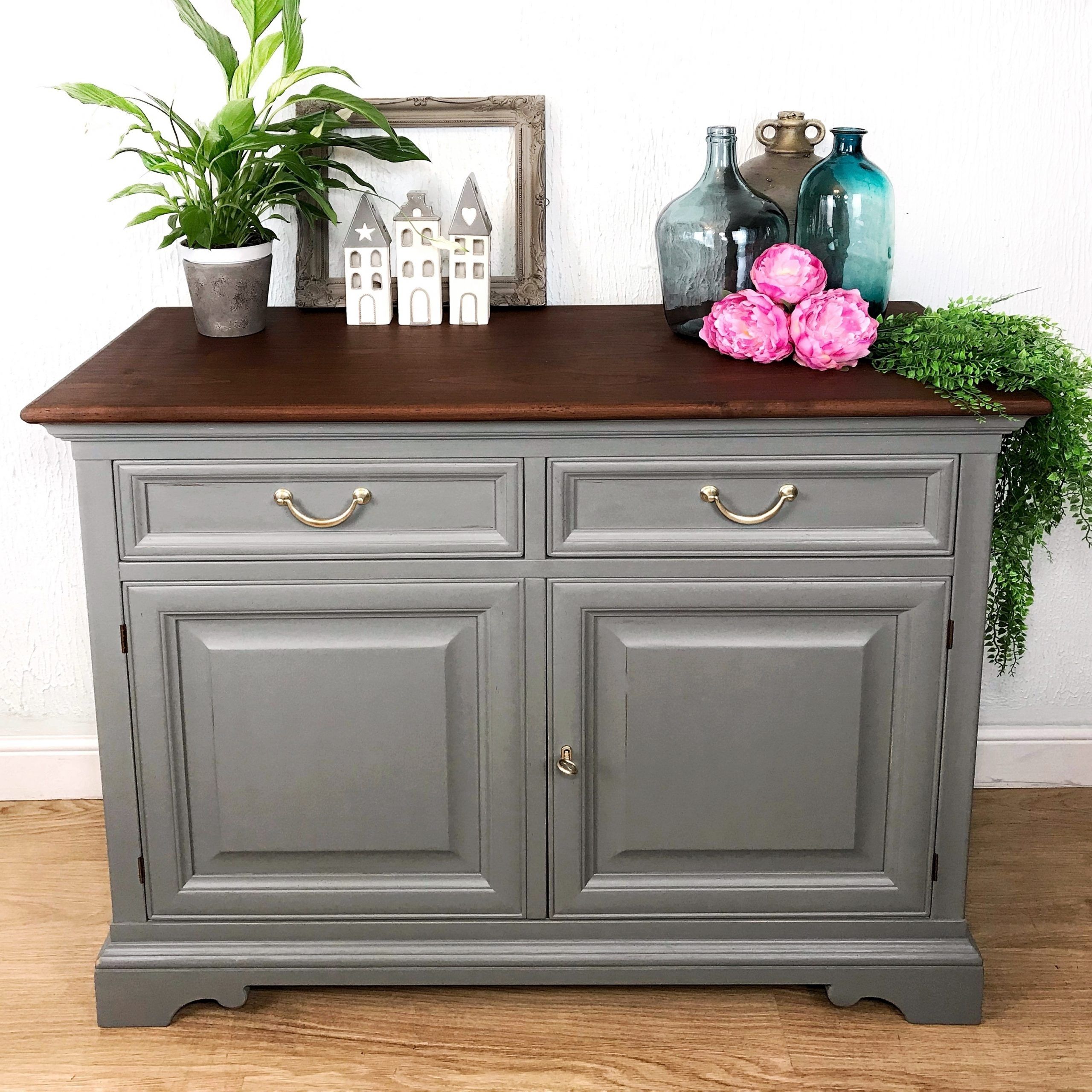 Modern Farmhouse Rustic Shabby Chic Painted Grey Sideboard For Shabby Chic Tv Cabinet (View 11 of 15)