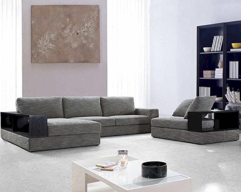 Modern Grey Fabric Sectional Sofa Set 44l0739 Throughout 3pc Ledgemere Modern Sectional Sofas (View 13 of 15)