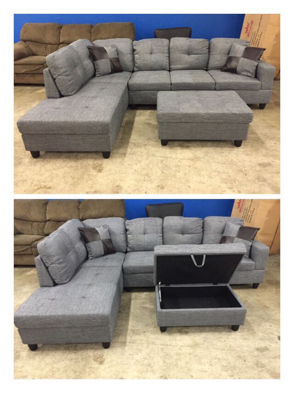 Modern Grey Linen Sectional Couch For Sale In Kirkland, Wa For Gneiss Modern Linen Sectional Sofas Slate Gray (View 6 of 15)