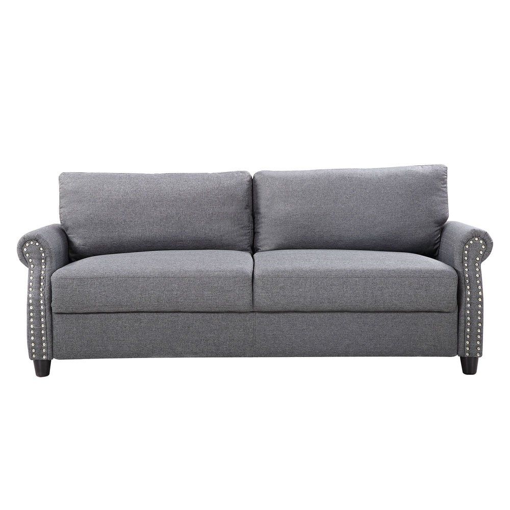 Modern Grey Sofa With Hidden Storage Linen Fabric Silver With Regard To 2pc Polyfiber Sectional Sofas With Nailhead Trims Gray (View 7 of 15)