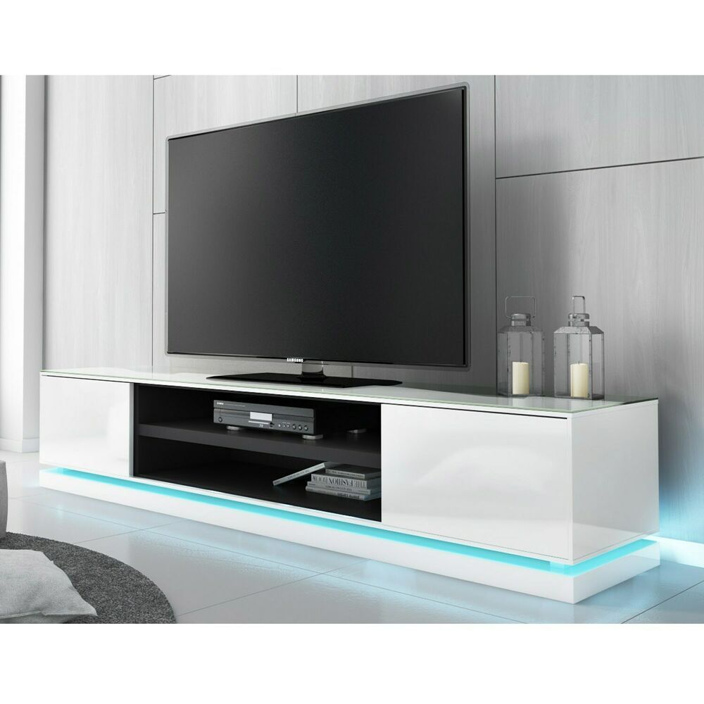 Modern High Gloss Led Tv Cabinet Stand White Storage Unit Pertaining To Tv Units With Storage (View 10 of 15)