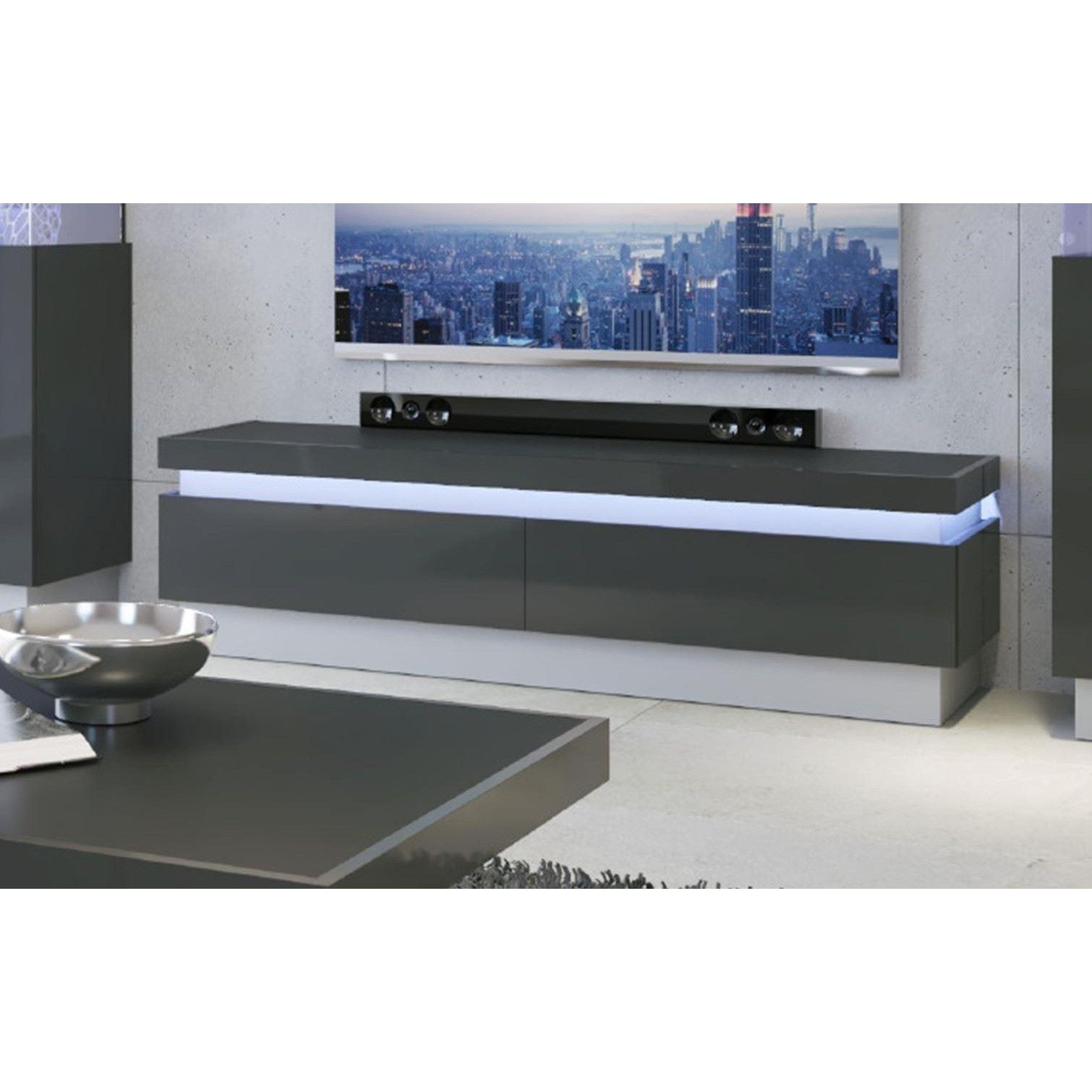 Modern Home – Lyon 2 Drawer Tv Cabinet Grey Gloss – Free Pertaining To Tv Stands With 2 Open Shelves 2 Drawers High Gloss Tv Unis (View 12 of 15)
