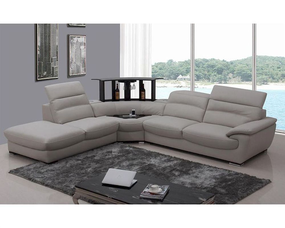 Modern Light Grey Italian Leather Sectional Sofa 44l5962 For 3pc Ledgemere Modern Sectional Sofas (View 5 of 15)