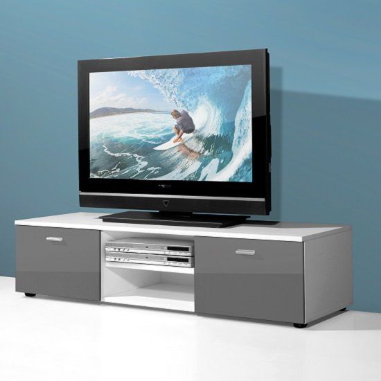 Modern Low Board Lcd Tv Stand In White And 2 Doors In Grey For Cheap White Tv Stands (Photo 8 of 15)