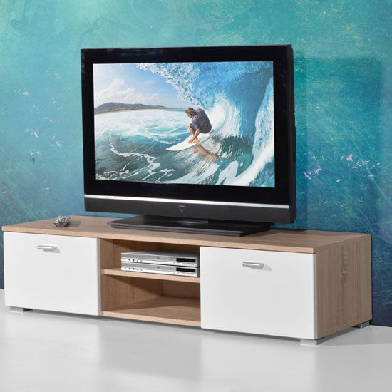 Modern Plasma Lcd Tv Stand In Oak With White Gloss Doors With Modern Plasma Tv Stands (View 8 of 15)