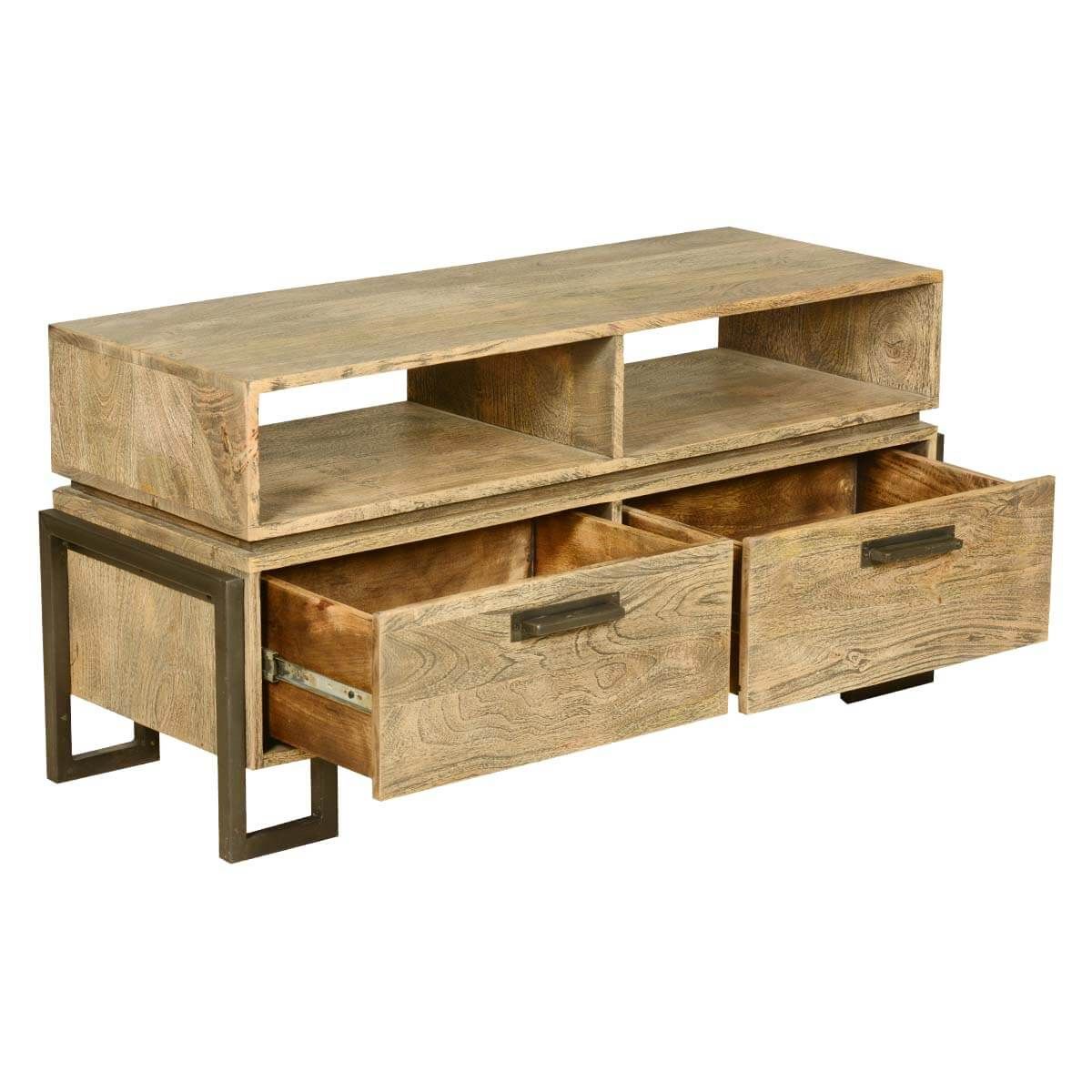 Modern Rustic Industrial Fusion Solid Wood Media Console Inside Industrial Tv Stands (View 13 of 15)