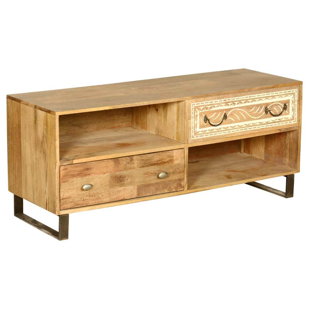 Modern Rustic Solid Wood Entertainment Center Tv Stand W 2 For Rustic Wood Tv Cabinets (View 10 of 15)