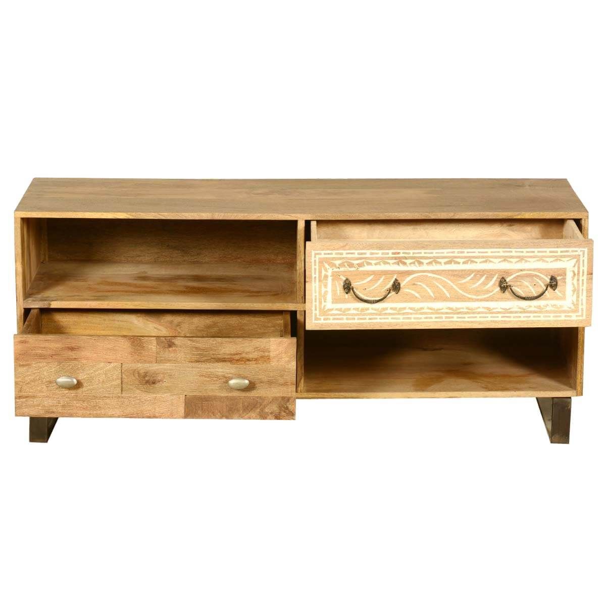 Modern Rustic Solid Wood Entertainment Center Tv Stand W 2 Pertaining To Contemporary Wood Tv Stands (Photo 14 of 15)