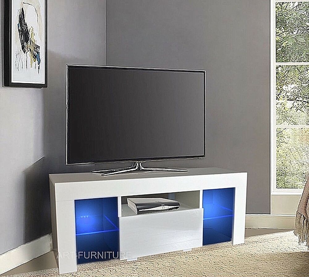 Modern Small White Matt& Gloss Tv Unit 110cm Corner Led Intended For White High Gloss Corner Tv Stand (View 4 of 15)
