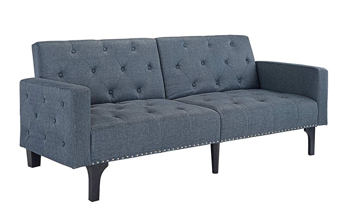 Modern Tufted Fabric Sleeper Sofa Bed With Nailhead Trim Regarding Radcliff Nailhead Trim Sectional Sofas Gray (View 6 of 15)